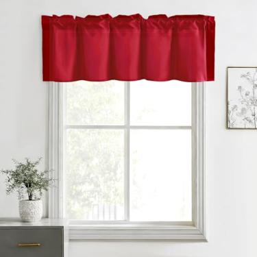Imagem de Hiasan Cortinas de saia para cozinha, sala de estar, porão e janelas de banheiro, janela pequena, topo curto sólido de fazenda, painéis de cortina com bolso de haste curta - 152 x 45 cm, vermelho, 1