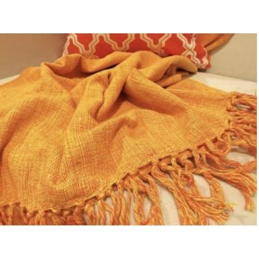 Imagem de Manta para sofá 2,2 x 1,5 metros Manta para sofa de algodão para sofá extragrande de microfibra(Laranja mesclado)