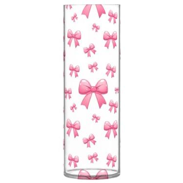 Imagem de CEBUGI Vaso de flores com estampa de laço, 10 x 30 cm, vaso cilíndrico para flores, vaso transparente inquebrável para festa de casamento, decoração de casa