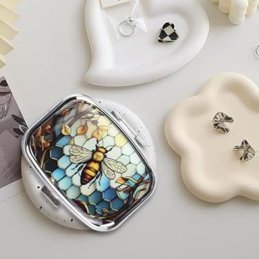 Imagem de Caixa organizadora quadrada portátil com 2 compartimentos - design fofo de abelha e favo de mel, caixa compacta portátil para viagens