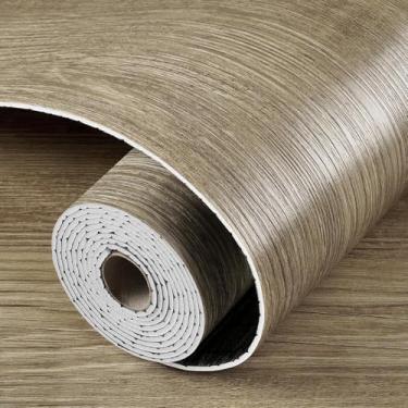 Imagem de LaCheery Rolo de piso de vinil grande à prova d'água 61.0 cm x 406.4 cm de espessura de espuma de madeira PVC piso pranchas autoadesivas azulejo de piso de espuma de grão de madeira para banheiro