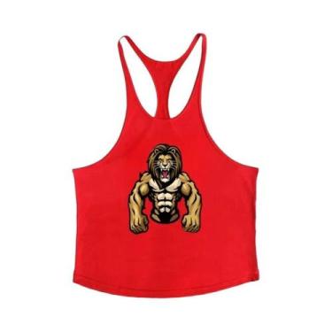 Imagem de Camiseta Sem Mangas Para Academia Com Estampa De Leão Para Homens, Cam