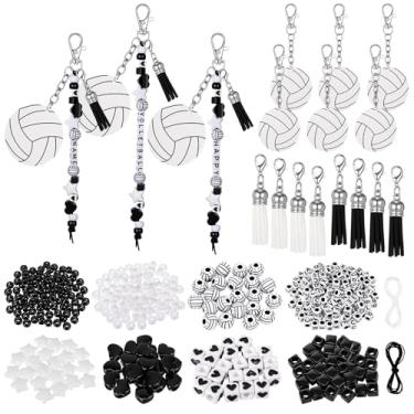 Imagem de Misdary 646 peças de chaveiro esportivo de voleibol, kit faça você mesmo, kit de artesanato com estrela ajustável e cubo de coração bola de borla em massa líder de torcida presente de equipe