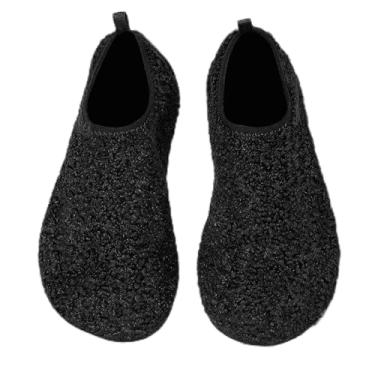 Imagem de Sapatos antiderrapantes portáteis unissex para viagem e casa – Chinelos aconchegantes com sola de borracha flexível e forro de veludo macio, Preto 01, 8 Wide