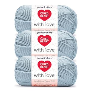 Imagem de Red Heart Fio azul celeste with Love Low Pill – Pacote com 3 unidades de 100 g – 100% acrílico de baixo teor de comprimidos – #4 penteado (médio) – 170 metros – Tricô/crochê
