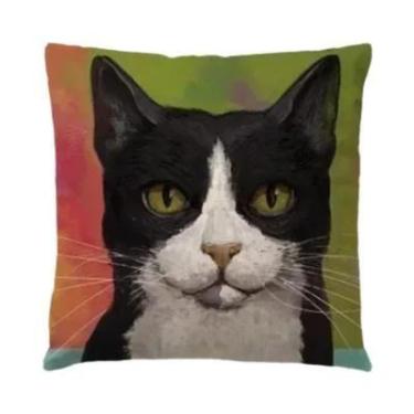 Imagem de Capa De Almofada Decorativa De Linho Com Estampa De Gato Para Sofá, Ca