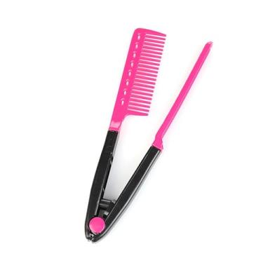 Imagem de Pacote com 2 pentes alisadores para cabelo, em forma de V com aderência firme, pentes alisadores de cabelo para pentear, aparar e usar em viagens (rosa)