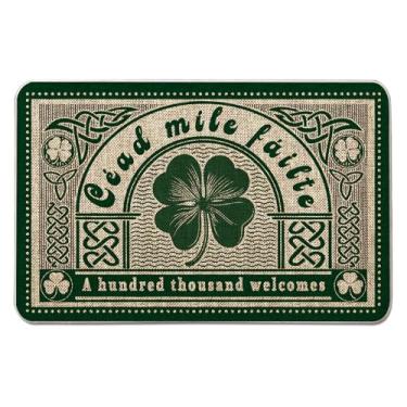 Imagem de QIONG MENG Tapete de porta irlandês Dia de São Patrício Capachos de boas-vindas decorações irlandesas tapetes de entrada fazenda casa cozinha chão tapete de porta da frente para interior exterior 43,3