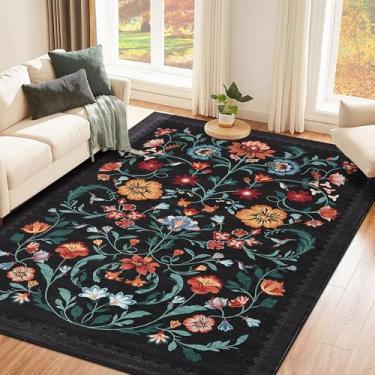 Imagem de Tapete lavável, tapetes de área de 10 x 15 cm para sala de estar, tapete floral para quarto, macio boho antiderrapante com parte traseira de borracha, tapete floral vintage resistente a manchas de