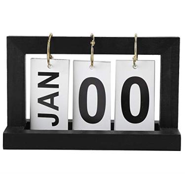 Imagem de Calendário de madeira retro preto página lançando decoração de mesa simples prático casa sala de estudo escritório papel de madeira 8.9x19.8x12.4cm