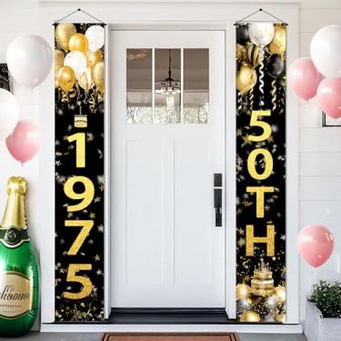 Imagem de BlissYard Conjunto de faixa de porta de aniversário 30 x 1975 cm 1975 50 ouro preto verticais números letras decoração de festa painel de porta interior exterior celebração pano de fundo para pendurar