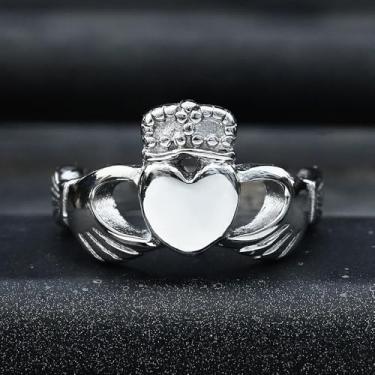 Imagem de Anel de aço inoxidável Claddagh irlandês – símbolo tradicional de amor, lealdade e amizade – design celta atemporal para homens e mulheres, Aço inoxidável, Sem pedra preciosa