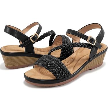 Imagem de Aomigoct Sandálias femininas estilosas: sandálias plataforma femininas com tiras confortáveis - sapatos casuais de verão para caminhada e casamento, Preto, 36