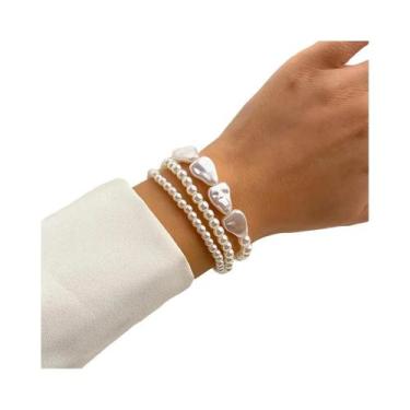Imagem de Pulseiras De Luxo Femininas Com Múltiplas Camadas De Pérolas Imitadas 