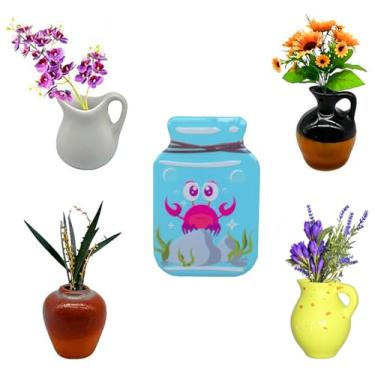 Imagem de 8 peças mini vasos de cerâmica ímãs de geladeira plantas fofas ímãs de porta de cruzeiro acessórios de geladeira decorativos de cozinha DIY pequeno ímã de vaso de cerâmica para geladeira (5 peças-C)