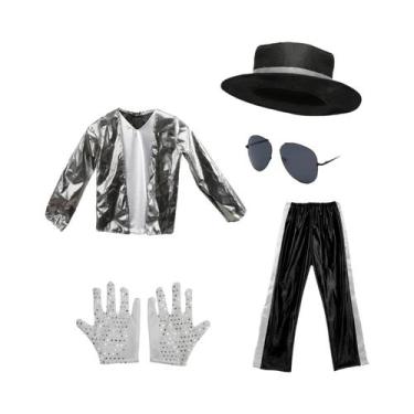 Imagem de Fantasia De Cosplay De Michael Jackson Preta, Conjunto De Top Dance Ki