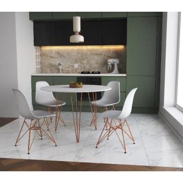 Imagem de Mesa de Jantar Redonda 90cm Branco Clips 3 Pés com 4 Cadeiras Eames Ei