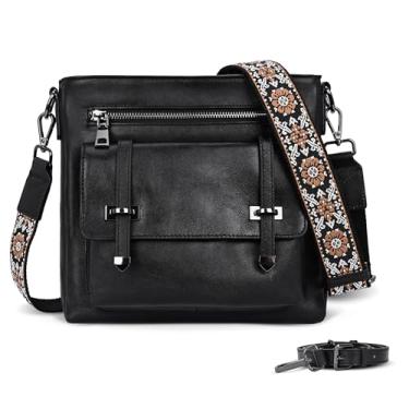 Imagem de Iswee Bolsas transversais de couro macio para mulheres, bolsas de ombro, bolsa de viagem com vários bolsos com alça ajustável tamanho médio, Preto, Medium, Tendência