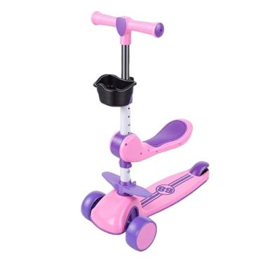 Imagem de Asixxsix Scooter para crianças, scooter infantil com iluminação LED de 3 rodas, guiador ajustável, assento dobrável, passeio sentado ou em pé para meninos e meninas de 1 a 14 anos (Rósea)