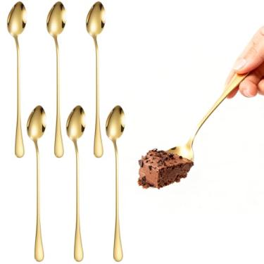 Imagem de Conjunto de 6 colheres de chá gelado de cabo longo, colheres de chá de aço inoxidável, barra de agitação, sorvete, colher de coquetel (colher pontiaguda - ouro)