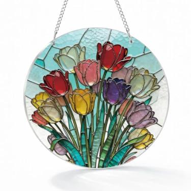 Imagem de Tulipas Suncatchers para janelas, apanhador de sol de acrílico, decoração de janela colorida, arte de parede de janelas internas, decoração de jardim doméstico, presente para amantes de flores