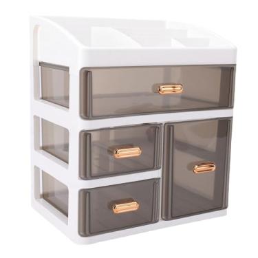 Imagem de ZJchao Organizador de Vaidade de 3 Camadas, Organizador de Maquiagem Com Gaveta, Caixa de Armazenamento de Cosméticos Transparente Com Base Antiderrapante para Mesa de Bancada de (Âmbar Preto)