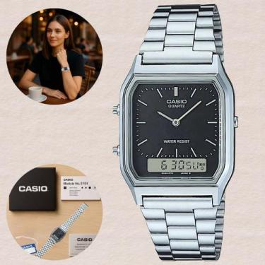 Imagem de Relógio Casio Anadigi Vintage Prata AQ-230A Hora Dual Digital Analógic