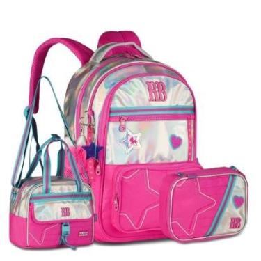 Imagem de Mochila Feminina com Lancheira e Estojo Kit Escolar Completo-Feminino