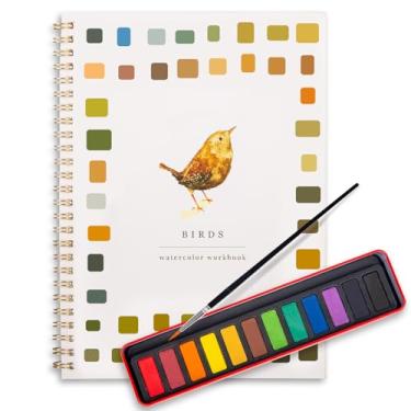 Imagem de usouioo Kit de pintura em aquarela para iniciantes, 12 cores e 3 pincéis com conjunto de pintura multitema, materiais de arte de contorno para crianças/adolescentes/adultos