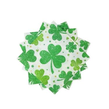 Imagem de AYAROS Guardanapos de papel de Dia de São Patrício 40 guardanapos de jantar trevo branco verde trevo da sorte guardanapos de almoço descartáveis para decoração de mesa de férias suprimentos de festa