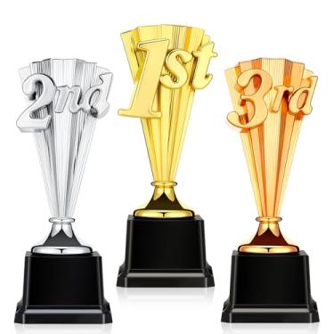 Imagem de Kenning 3 peças 1º 2º 3º Prêmio Troféu 3D Plástico Ouro Prata Bronze Conjunto de Troféus Torneio Esportivo Copo de Prêmio Divertido para Futebol Basquete Beisebol Competições Cerimônia de Recompensa