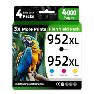 Imagem de Ubinki Pacote com 4 cartuchos de tinta 952XL compatíveis com HP 952 HP952 XL HP952XL para OfficeJet Pro 8720 8725 8210 8715 8702 8740 7720 8730 8216 8700 impressora preta ciano magenta amarelo