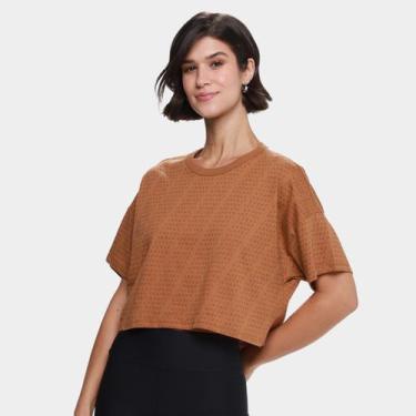 Imagem de Camiseta Colcci Sport Cropped Monograma Feminina, Rosa, Branco, EP