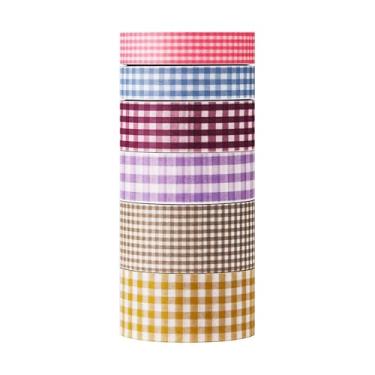 Imagem de Conjunto de 6 rolos de adesivos Washi de 5 m, adesivos com padrão de treliça decorativos para artes faça-você-mesmo artesanato suprimentos de diário scrapbook cartão embrulho