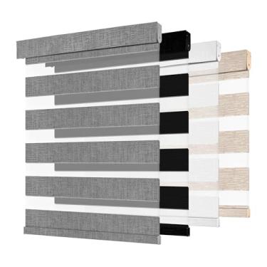 Imagem de MoDanCeQ Persianas Zebra sem fio para Windows – Cortinas de zebra com filtro de luz personalizável e blackout, persianas de janela de controle de luz de camada dupla, persiana zebra de fácil