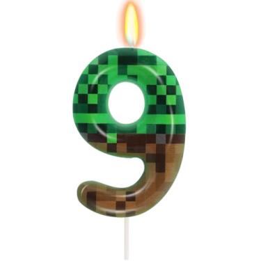 Imagem de Velas de aniversário pixel, velas de número mineiro para bolo número 1, topo de bolo para velas temáticas de jogos, decoração de aniversário, suprimentos para celebrações de aniversário (9)