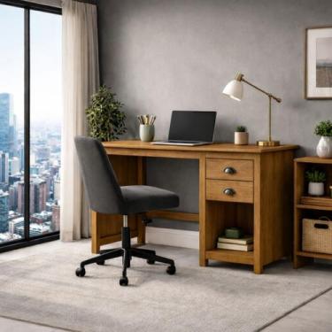 Imagem de Escrivaninha de Madeira Maciça 2 Gavetas Boho Rústica Praia - LaCasaMi