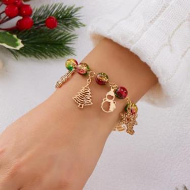Imagem de Pulseiras de Natal empilhadas com berloques de Natal, pulseiras, presentes, decorações de árvores, roupas femininas, joias modernas, outono, moda, presentes de amizade para mulheres, Medium, Latão