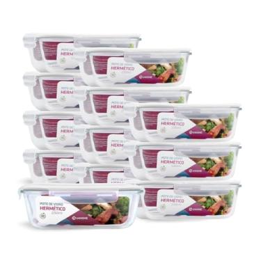 Imagem de Kit 12 Potes de Vidro Retangular com Tampa Hermética 2260ml (Branco)