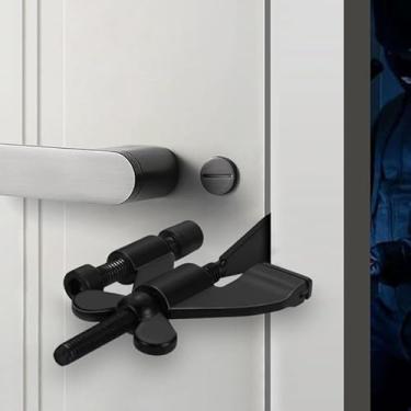 Imagem de INIRET Trava de porta portátil resistente ajustável, dispositivo de segurança para maior segurança, para casa, viagem, hotéis, apartamentos evita entrada não autorizada, sem furadeira, tampas