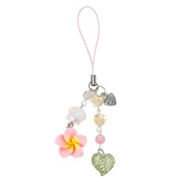 Imagem de Ymapinc Amuletos de telefone de flores para mulheres, feito com alças fofas, tema de praia de verão com concha + estrela + flor + folha bolsa de telefone, bolsas, chaveiros, decoração