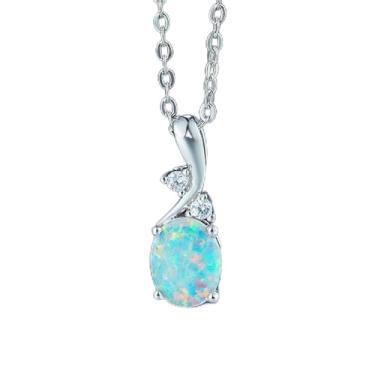 Imagem de Colar banhado a prata premium – deslumbrante pingente oval de opala para o dia dos namorados