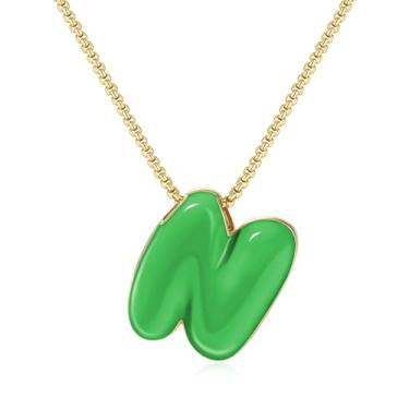 Imagem de KissYan Colar com letras de bolha, banhado a ouro 14 K, pingente de caixa com inicial de balão colorido, joia delicada para presente, Adjustable, Cobre, Sem Pedra Preciosa