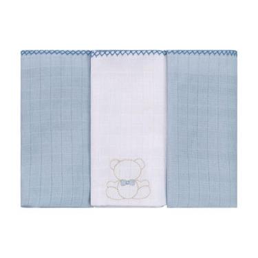 Imagem de Fralda de Pano para Bebê 3 Unidades 68 cm x 70 cm Baby Joy, Azul Empoe