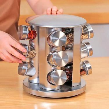 Imagem de Porta Temperos Giratório Vidro Tampa Inox Cozinha Prática - Organizado