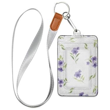 Imagem de Burbuja Porta-crachá de couro com cordão, etiqueta de identificação de flores com 1 janela transparente para identidade e 2 compartimentos para cartão para escritório, enfermeira, professor, médico