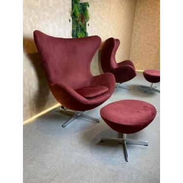 Imagem de Poltrona Egg com Puff em Tecido Sued - Personal Decor, Vermelho escuro