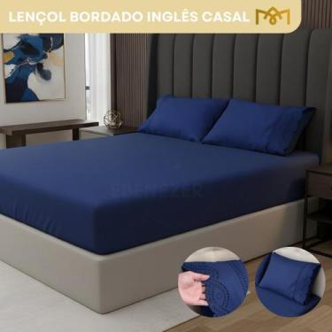 Imagem de Jogo De Lençol 3 Peças Bordado Inglês Premium Casal Percal 400 Fios To