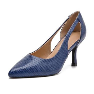 Imagem de Bplangat Sapato feminino com bico fino, salto gatinho, confortável, recortado para escritório, festa de casamento, elegante, casual, tamanho 34-44, Azul, 34