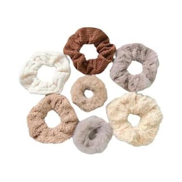 Imagem de Conjunto De 7 Elásticos De Cabelo De Pelúcia Femininos, Faixas De Cabe